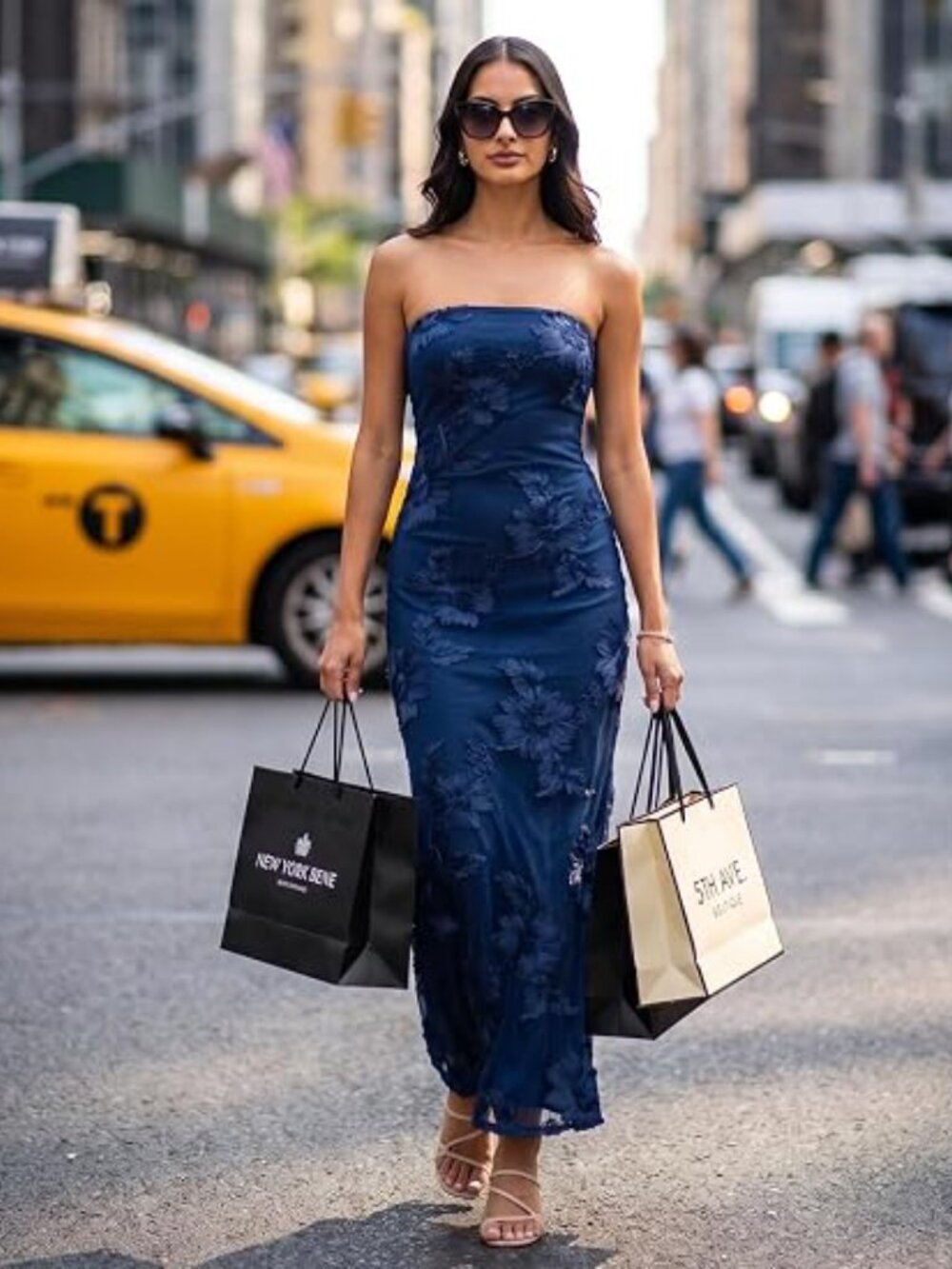 Women's Summer Floral Strapless Mesh Wedding Guest Cocktail Maxi Dress